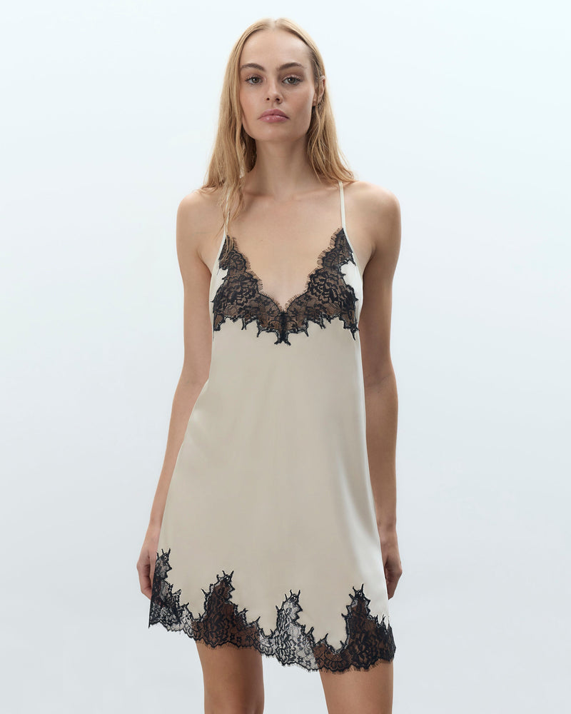 Anastasia Luxury Satin Chemise Ivory/Black